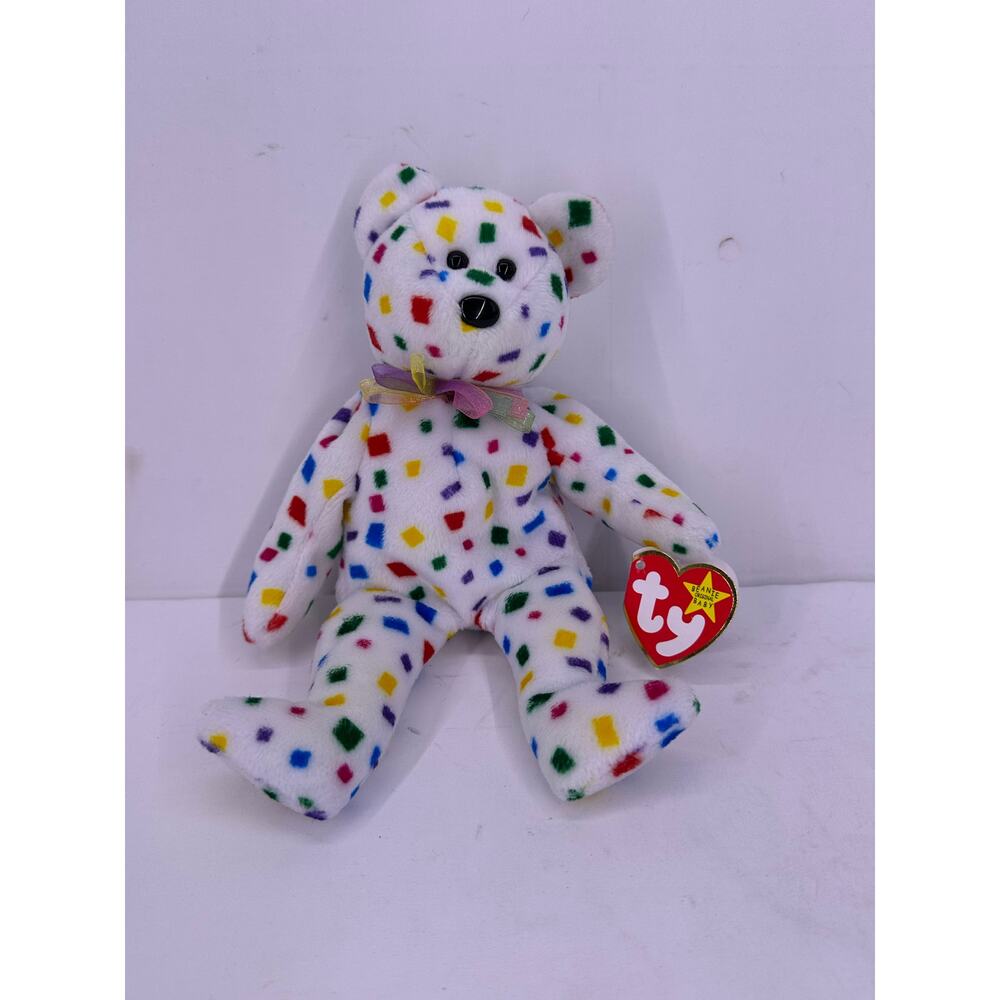 Vintage 1999 Ty 2K Beanie Babies Collection Confetti Bear